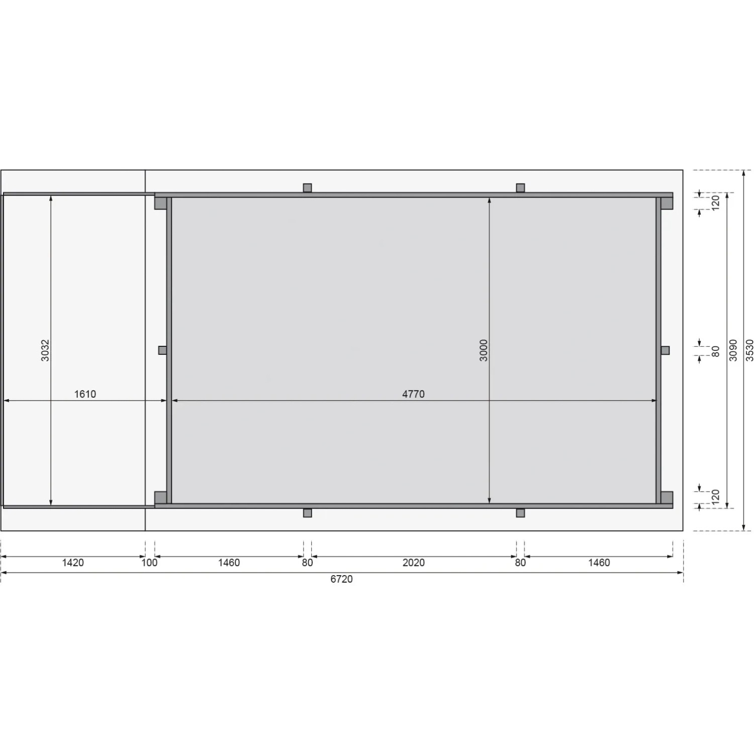 Draufsicht Karibu Pool 3 mit Sonnenterrasse, Maße und Details zum Holzpool Set.