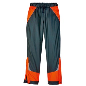 Scheibler Regenhose Havel in Oliv-Orange, Größe L. Arbeitskleidung mit Reflektoren.