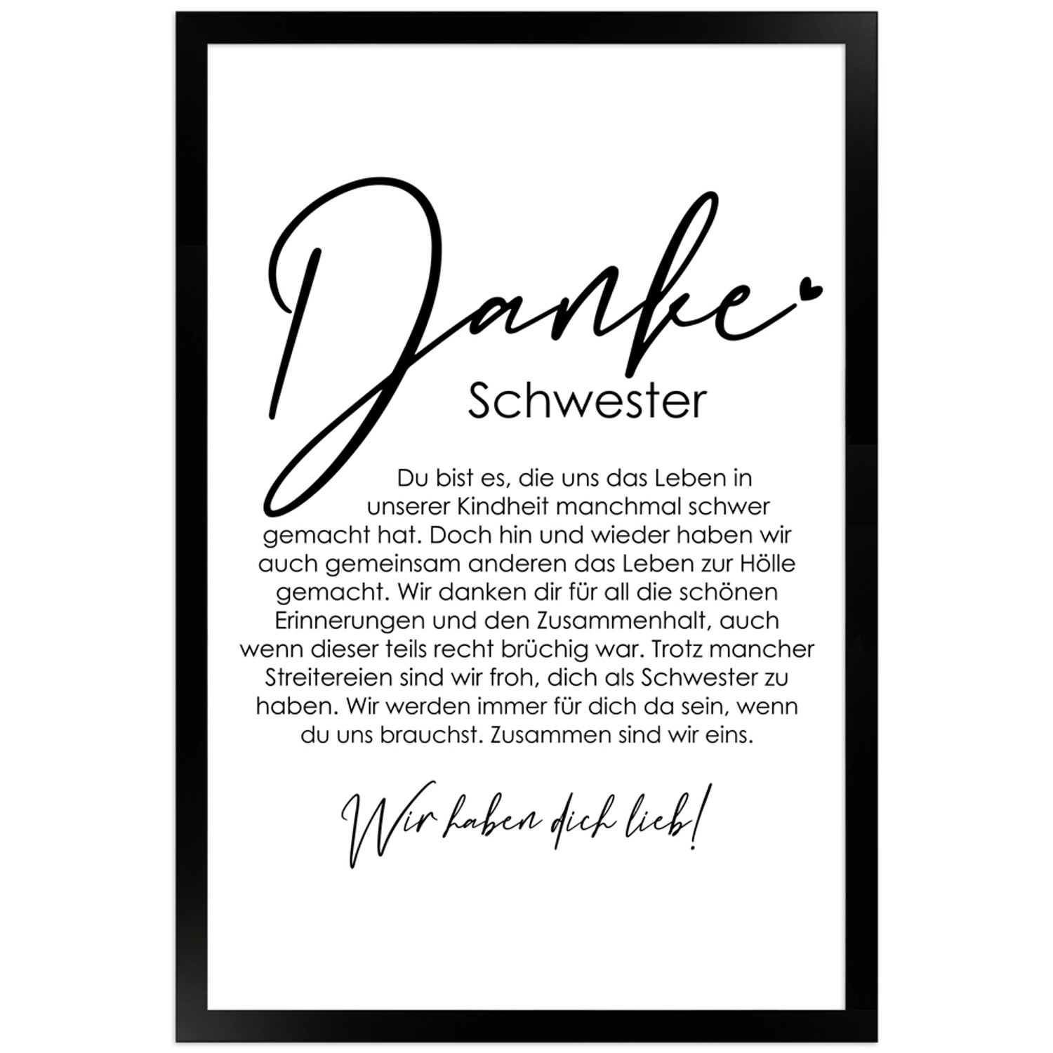 WANDStyle Gerahmtes Poster Danke Schwester 30 x 45 cm Geschenkidee für Mehr günstig online kaufen