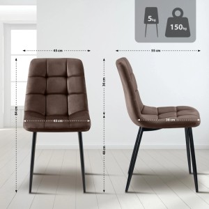 CLP 4er Set Esszimmerstühle Asti in Braun, Samtbezug, schwarzes Metallgestell. Maße 45x55x84cm, belastbar bis 150kg.