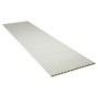 Weißes Akustikpaneel mit filzbeschichteten MDF-Leisten zur Wandverkleidung, 240 cm lang.