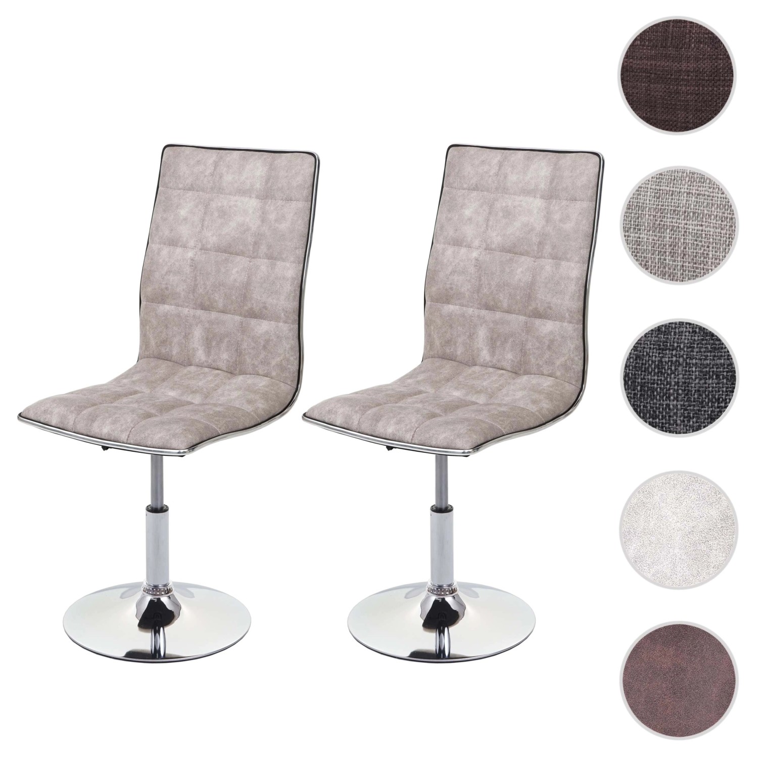 2er-Set Polsterstühle, drehbar, kieselgrauer Stoffbezug, Chromfuß, Esszimmerstühle.