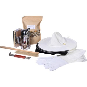 Dobar Imker-Starter-Set, 6-teilig: Smoker, Handschuhe, Hut, Besen, Stockmeißel, Rauchstoffmischung für sicheres Imkern.