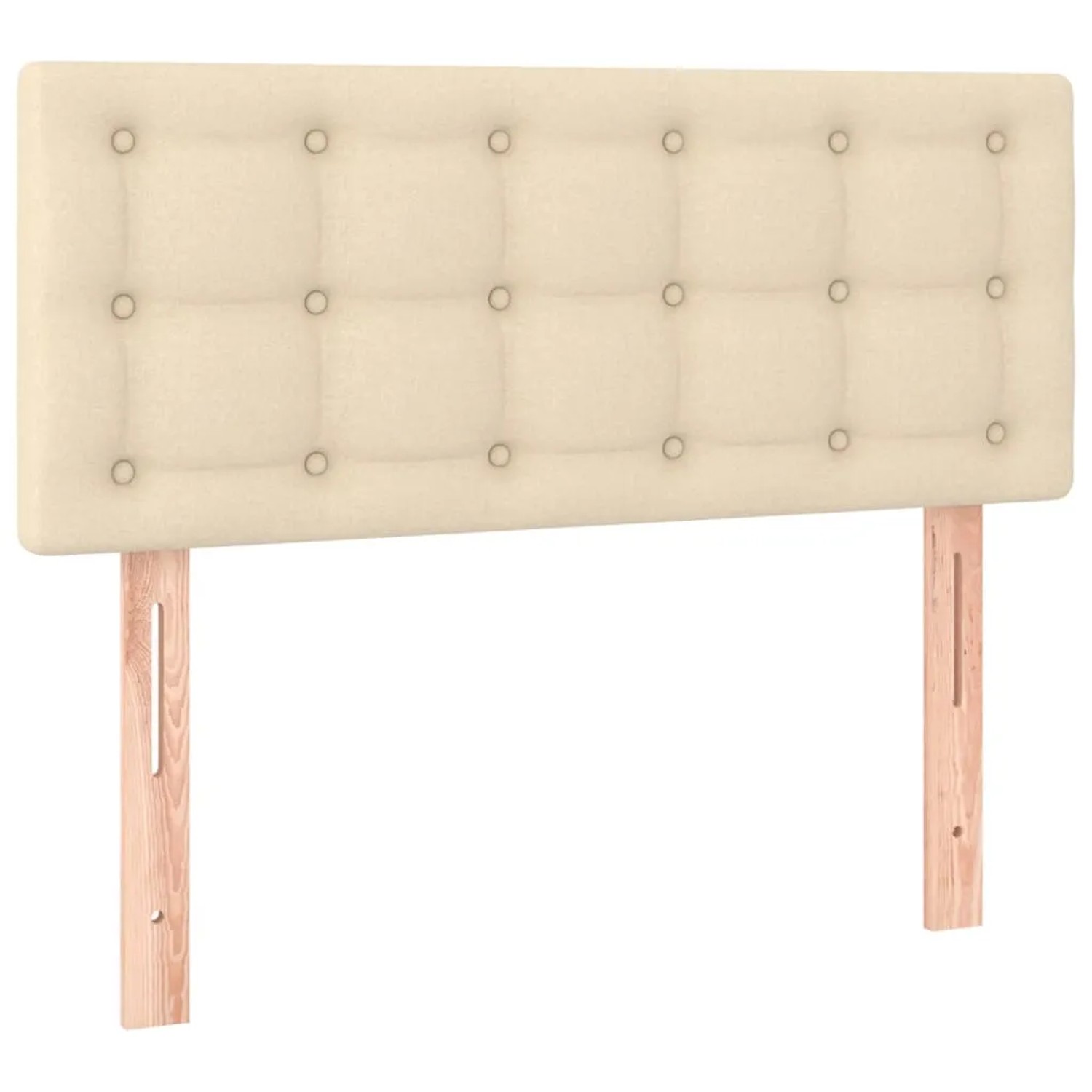 Boxspringbett Kopfteil creme, Stoff, 90x190 cm. Gepolstertes Design mit Knöpfen.