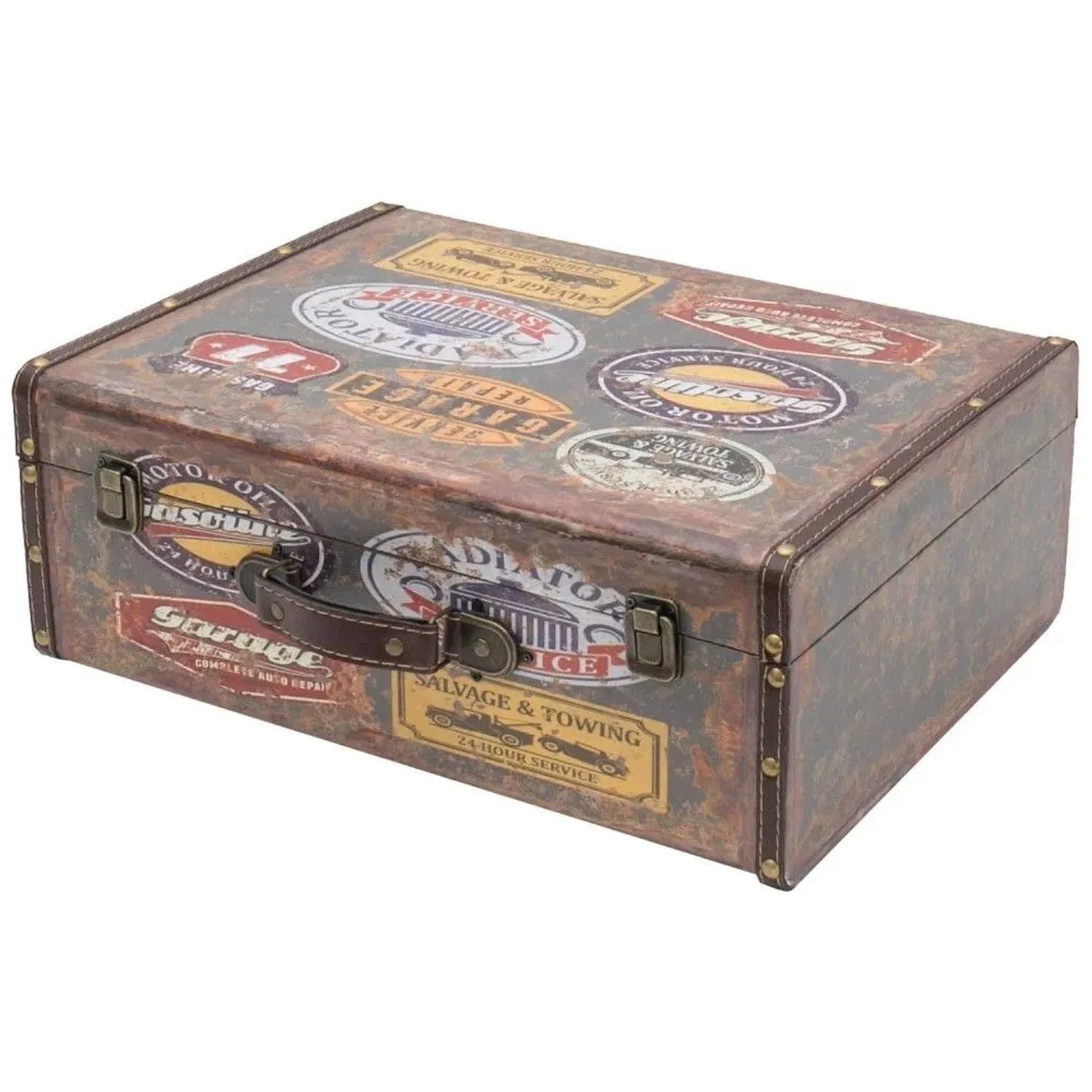 HMF VKO107 Vintage Vintage Koffer Truhe Holzkiste Holz 44 x 32 x 16 cm Deko Garage