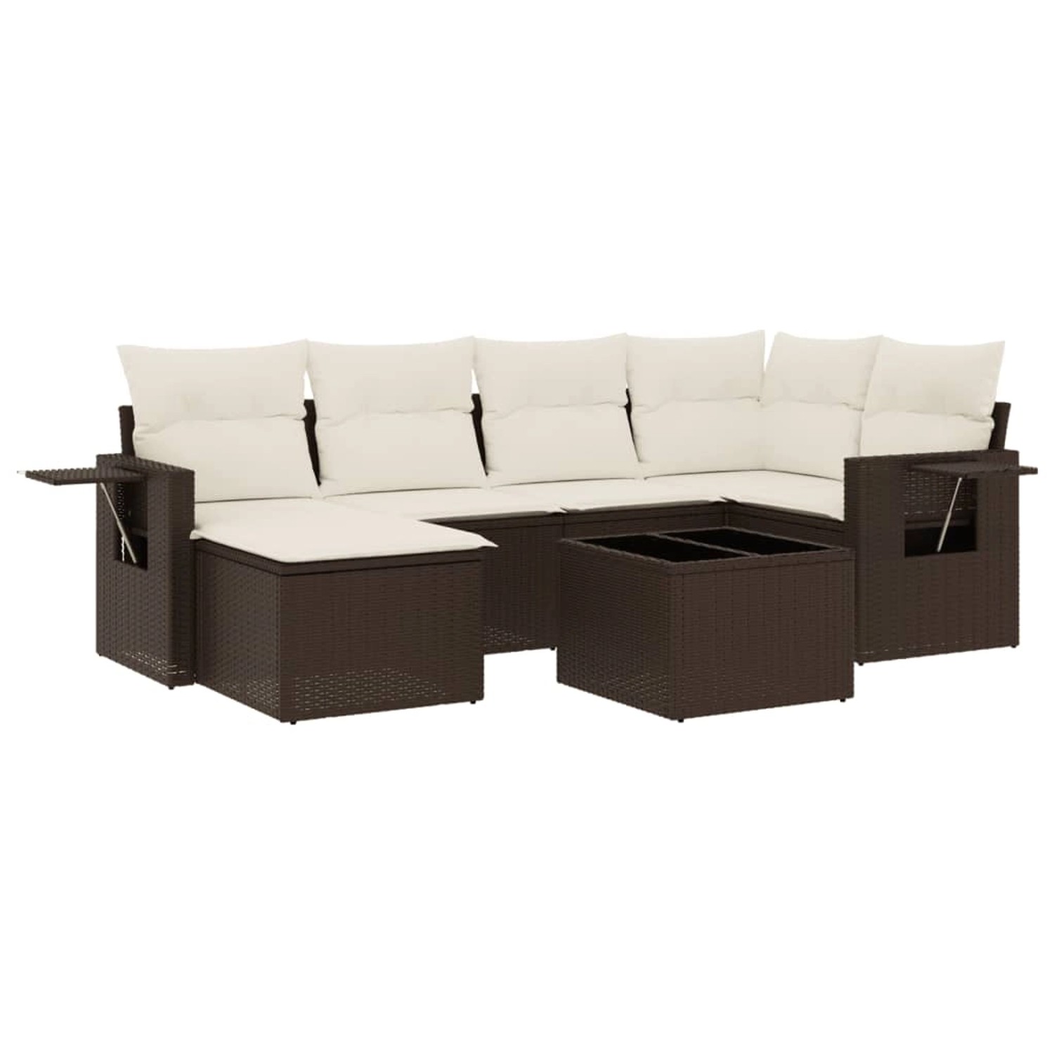 vidaXL 7-Tlg Garten-Sofagarnitur mit Kissen Braun Poly Rattan 3252810
