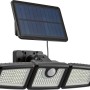 Solar-LED-Außenstrahler mit Bewegungssensor, 7W, 800lm, mit Solarpanel und drei Leuchten.