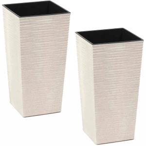 Siena Garden Pflanzsäulen Set, 2-teilig, Eco Nizza Weiß, mit Rillenoptik und Holzfaseranteil.