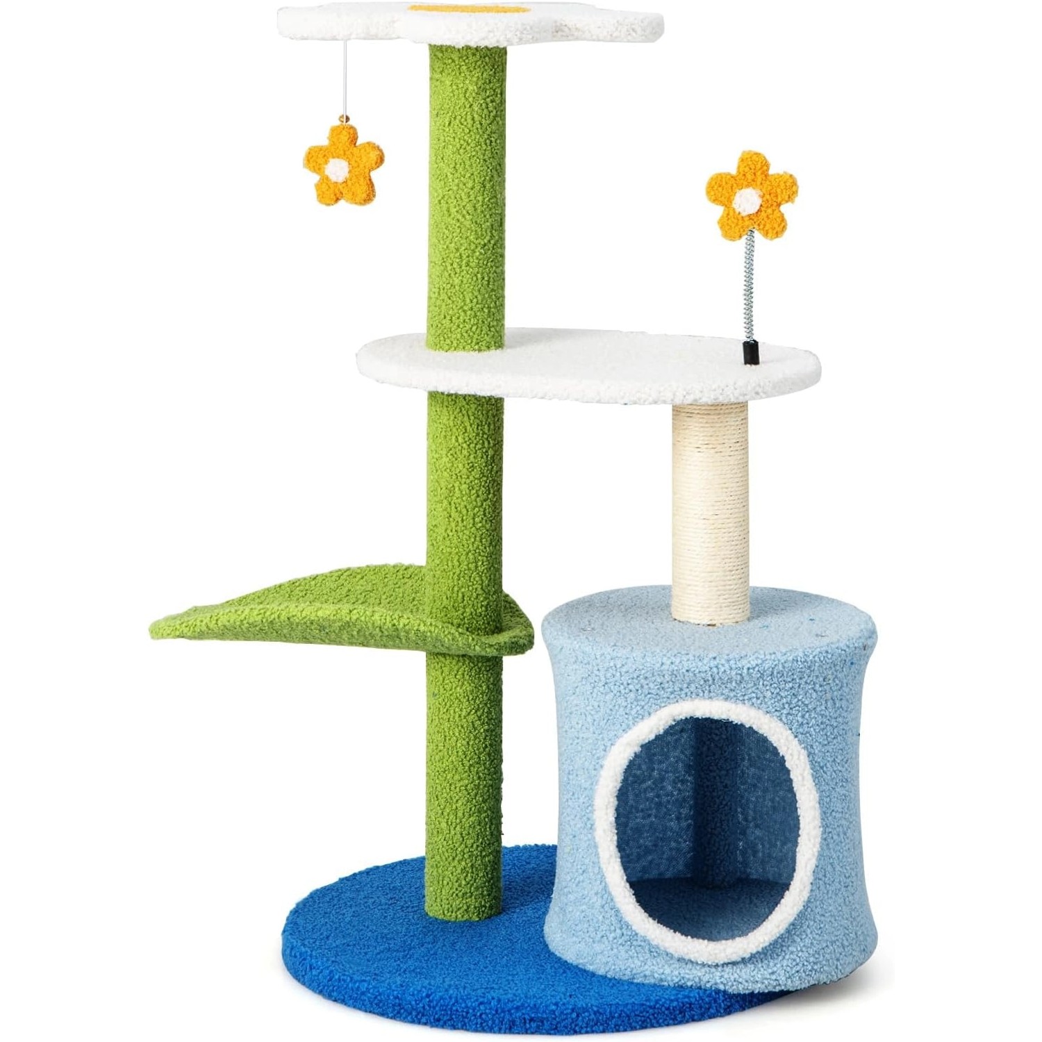 Costway Katzenbaum mit Blumenförmiger Sitzfläche Katzenmöbel Grün&Blau