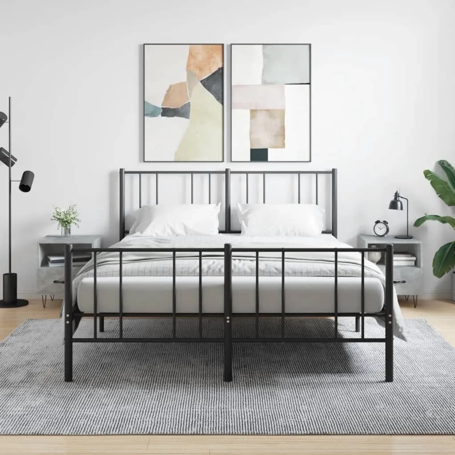 Set aus zwei grauen Nachttischen (40x35x47,5 cm) mit Schublade und Fach, passend zum Schlafzimmer.