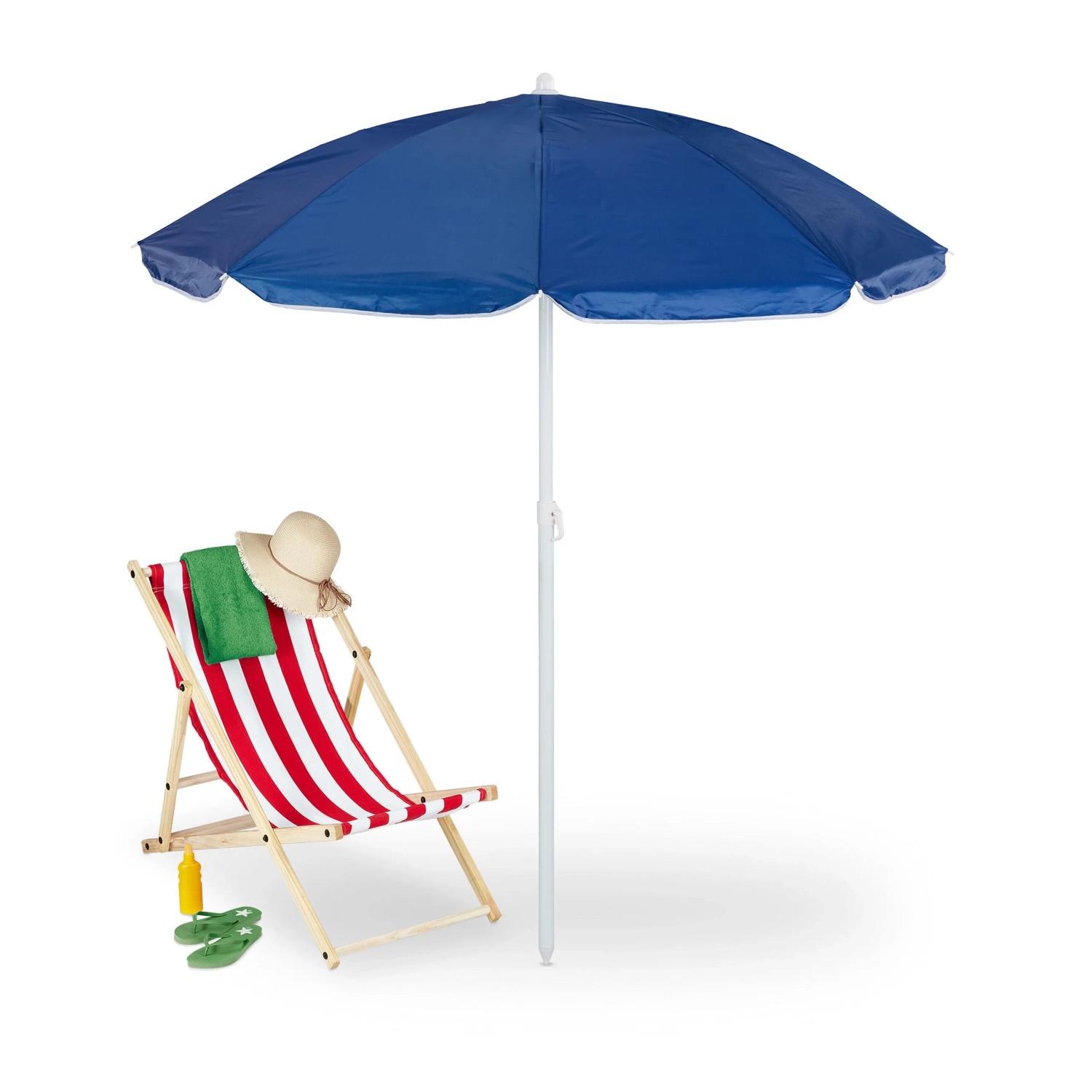 Relaxdays Sonnenschirm Polyester Blau Höhenverstellbar Knickbar 160 cm 1,2 kg