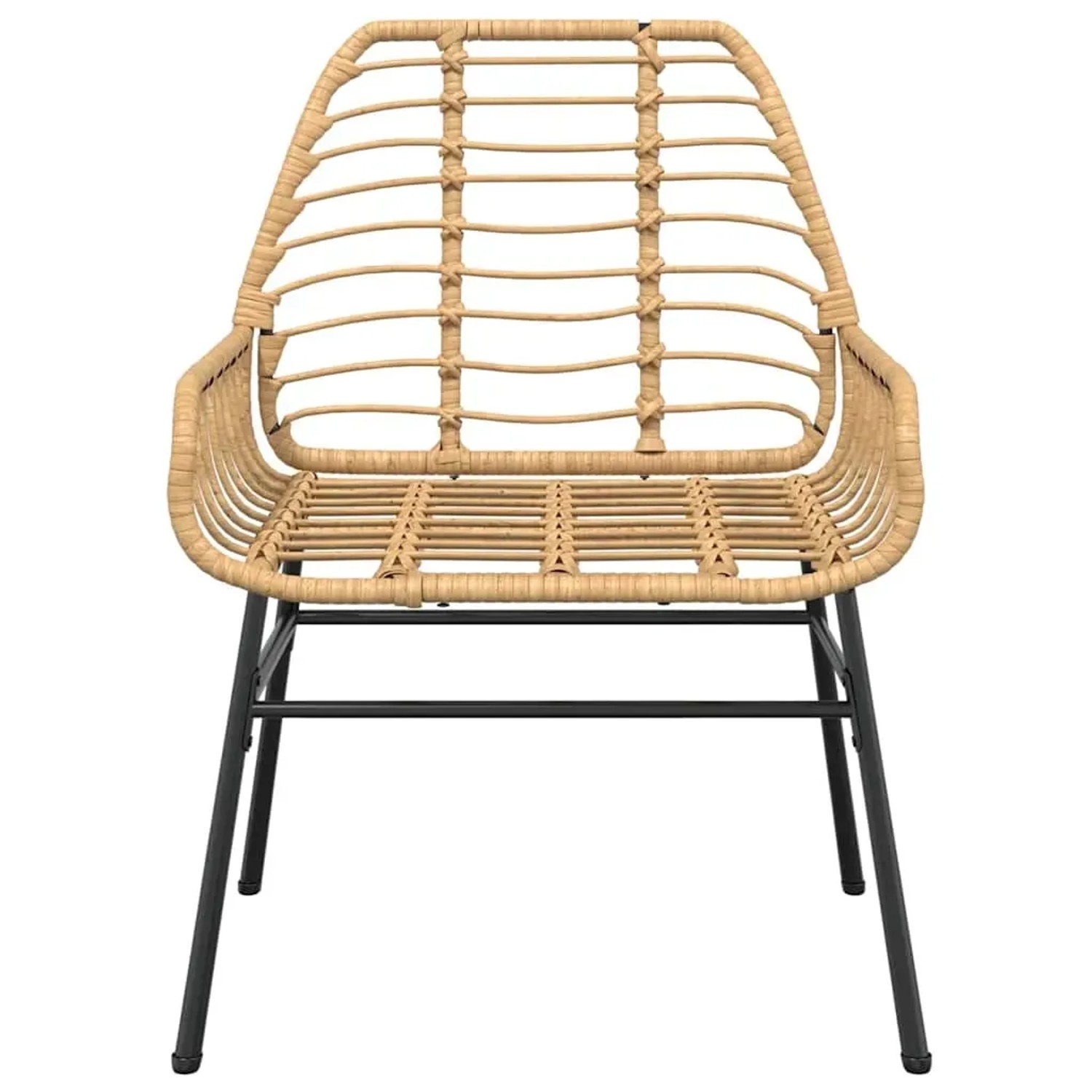 Gartenstuhl aus Poly Rattan, braun, mit schwarzem Stahlgestell, Teil des 9-teiligen Esszimmersets.