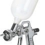 Einhell Farbspritzpistole mit Fließbecher, Chrom-Finish, für Lackierarbeiten.