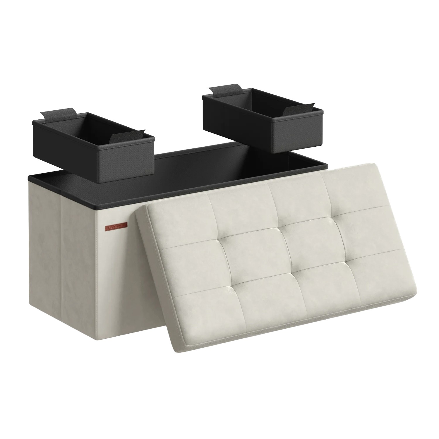 Songmics Sitzbank Minota mit Stauraum Samt Creme