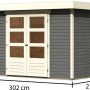 Karibu Holz-Gartenhaus Raala, terragrau, mit Pultdach und Doppeltür, Maße: 298x213 cm.