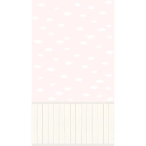 Rosa Vliestapete mit Wolkenmuster und Holzpaneel-Optik von A.S. Création.