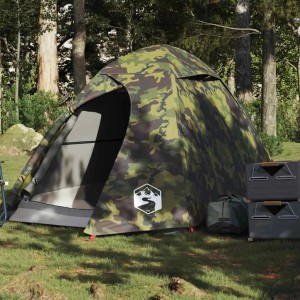 vidaXL Kuppelzelt für 2 Personen, Tarnmuster. Campingzelt mit Eingang und Zubehör im Wald.