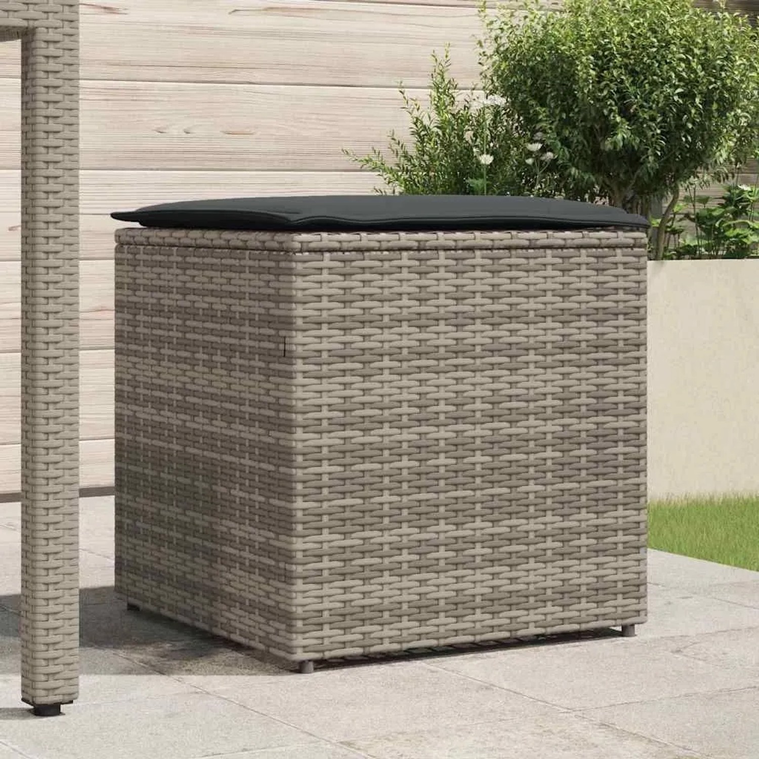 vidaXL Kissenbox mit Speicher Grau 50 x 50 x 50 cm Poly-Rattan 365410_3