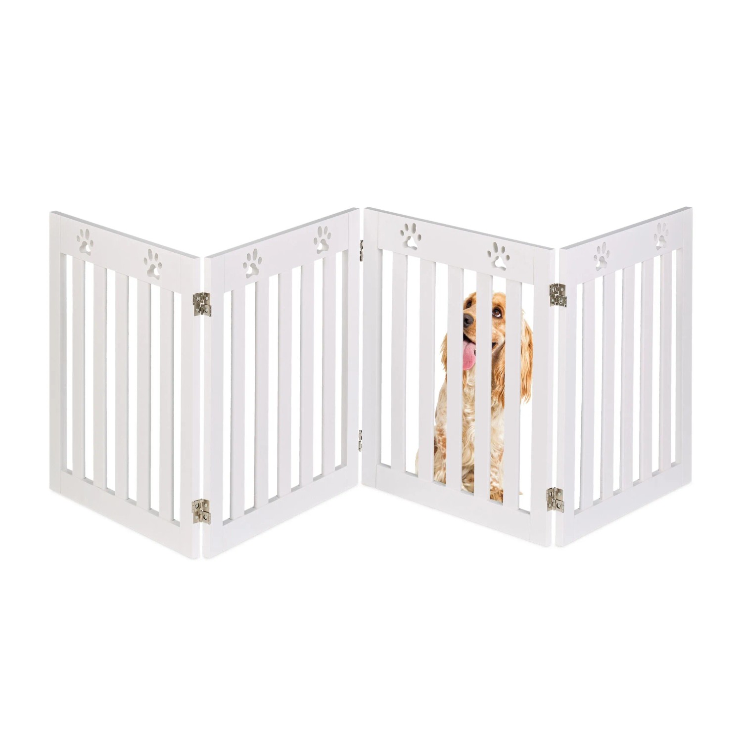 Relaxdays Hundeabsperrgitter Pfoten MDF EVA Schaumstoff Weiß Freistehend Zusammenklappbar 60 cm x 204 cm x 2 cm 7,5 kg