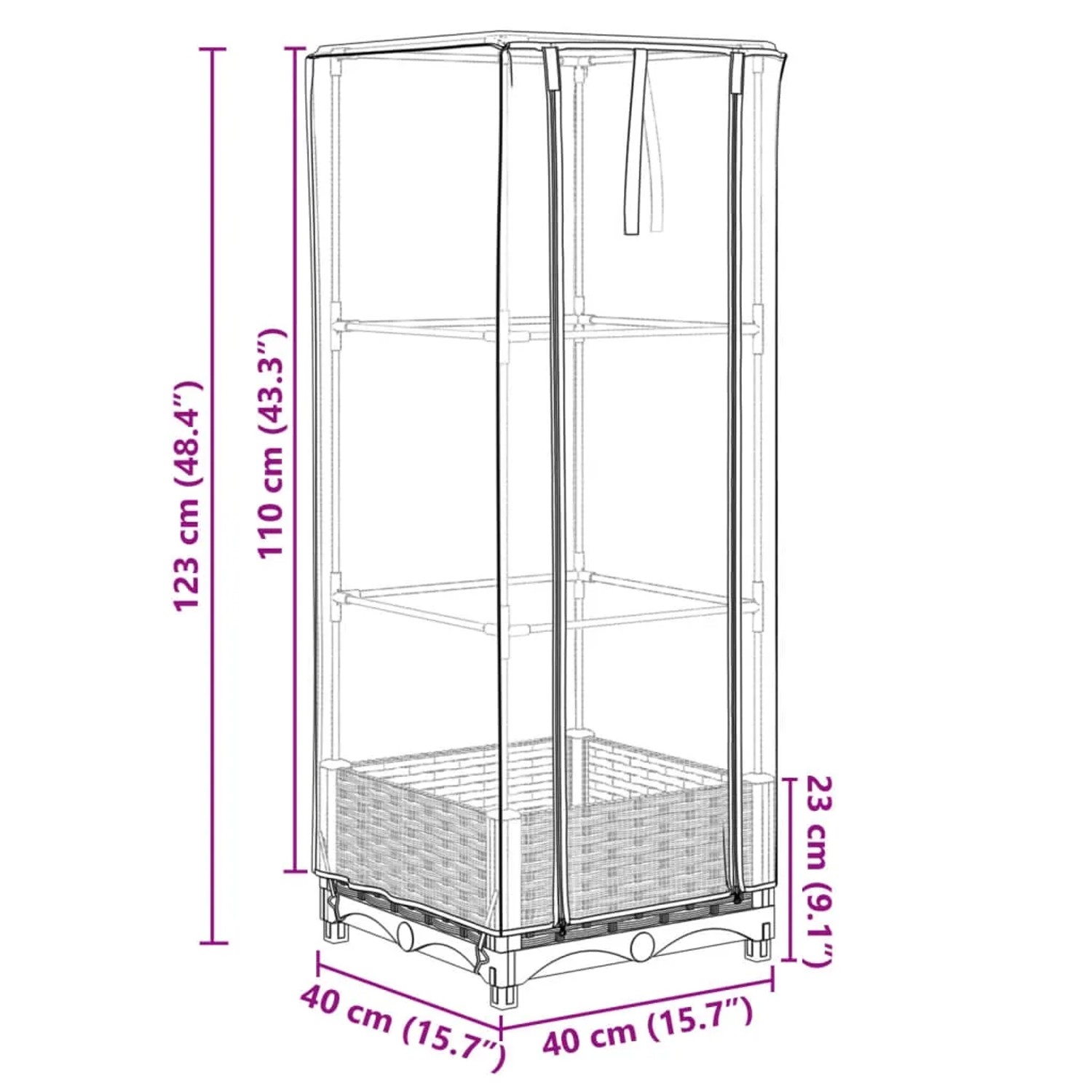 vidaXL Hochbeet mit Gewächshaus-Aufsatz, Rattan-Optik, 40x40x123 cm. Ideal für Garten, Balkon oder Terrasse.