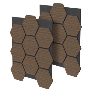 ML-Design Akustikpaneel Hexagon 2er Set, braune Holzoptik, zur Wandmontage.