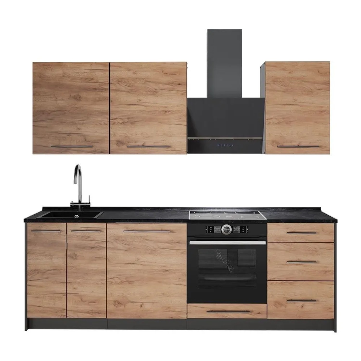 Vicco Küchenzeile Fame-Line Goldkraft Eiche/Weiß 230 x 82 ohne Arbeitsplatte Art Nr 64040