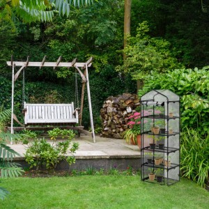 Relaxdays Balkongewächshaus PVC-Folie Eisen Transparent Schwarz Mit 5 Etagen 193 cm x 58 cm x 36 cm 3 kg