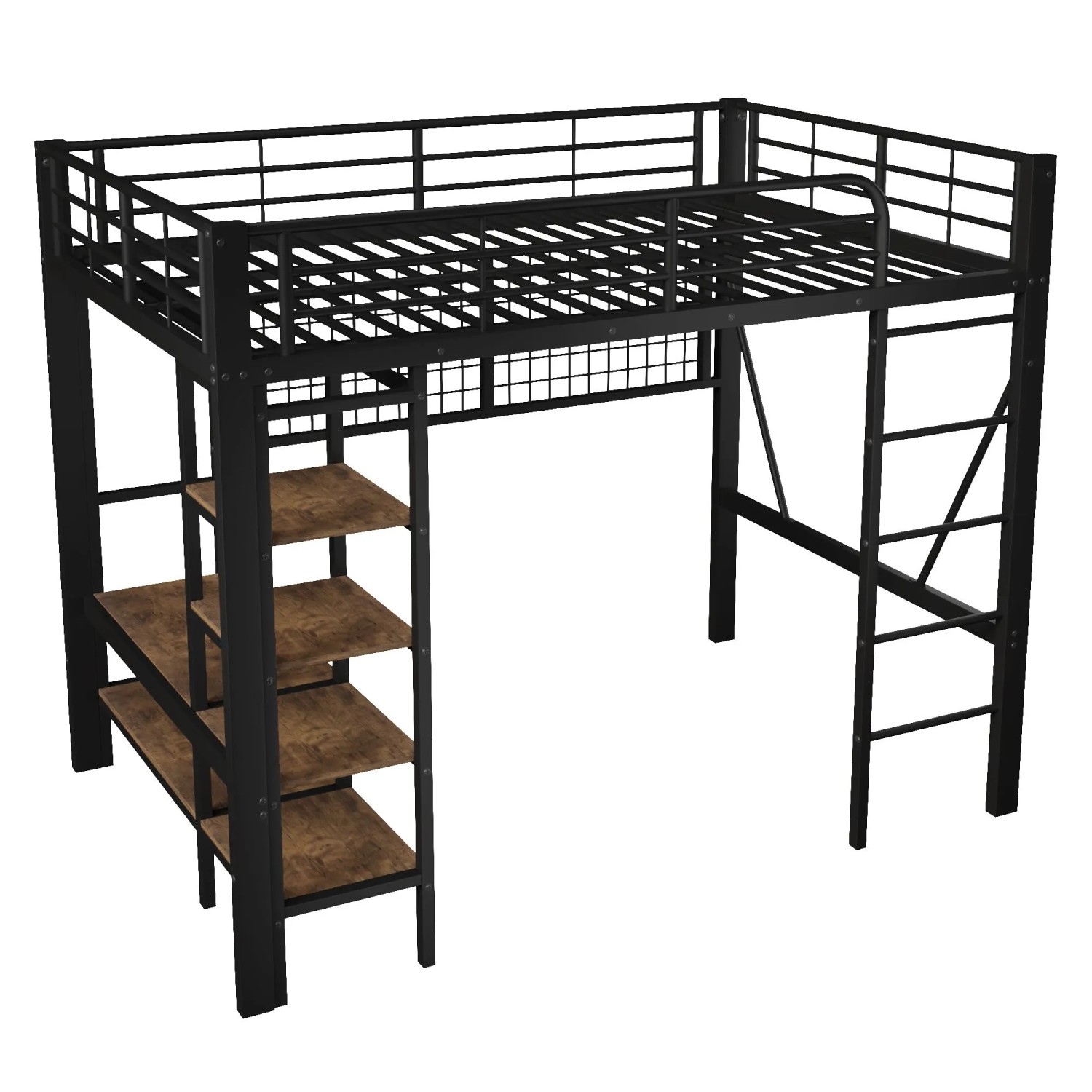 okwish Metall Hochbett 140x200cm mit Kleiderstange und LED Schwarz ohne Matratze