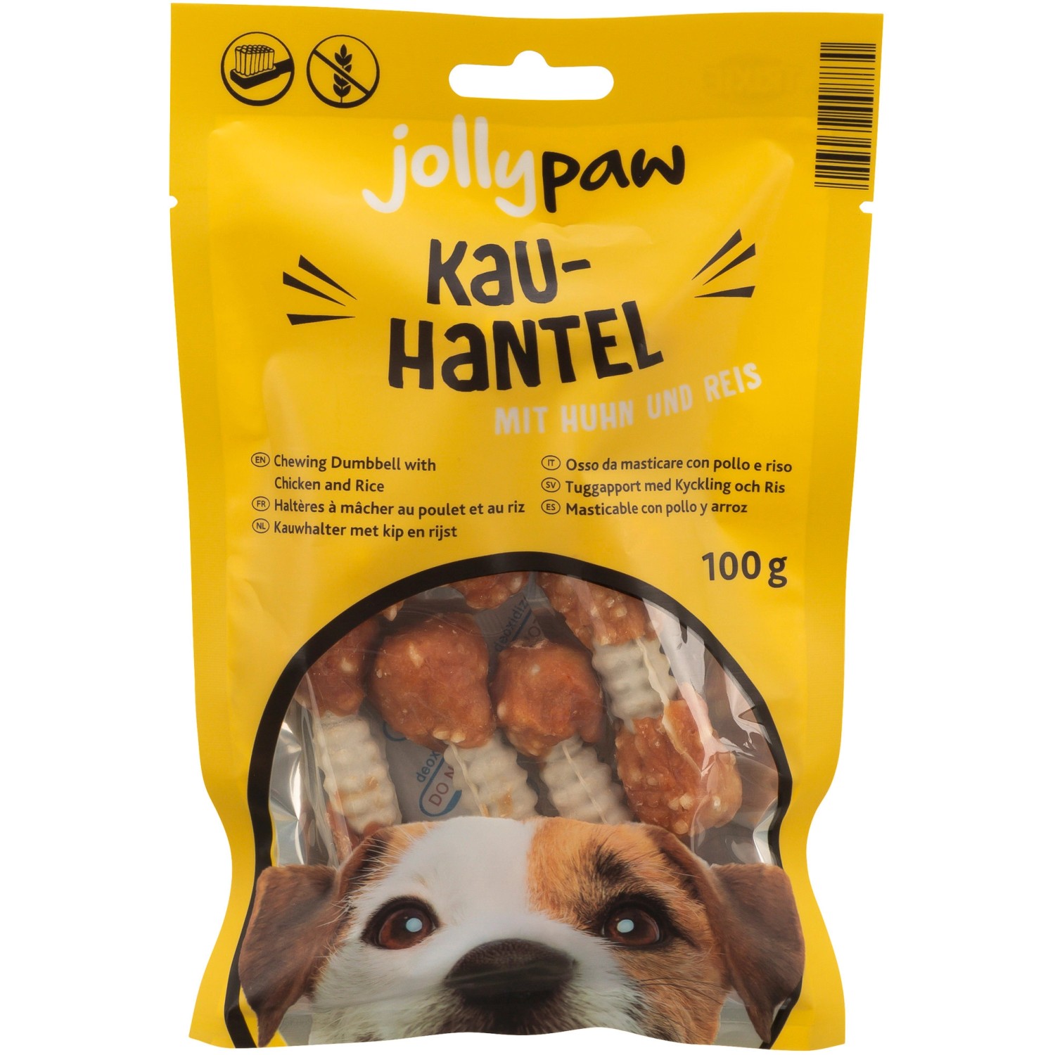 Jollypaw Hunde-Belohnungssnacks Kauhantel Weiß Huhn 6 Stück