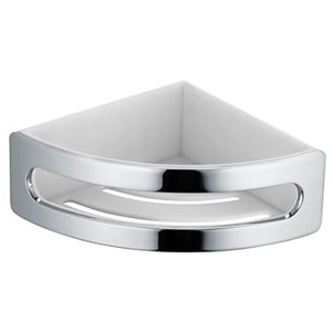 Keuco Eckschwammkorb Elegance, verchromt mit weißem Einsatz. Praktischer Drahtkorb für die Dusche.