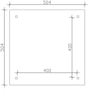 Grundriss des Skan Holz Pavillon Cannes 3, 424x424 cm, Eiche hell lasiert, mit Maßangaben.