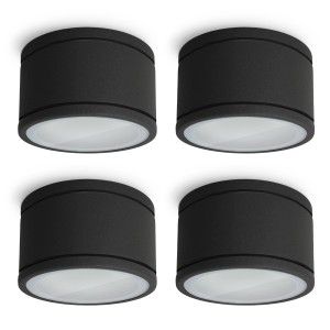 4er Set: Schwarze LED Feuchtraum Aufbaustrahler IP44 für GX53 Leuchtmittel.