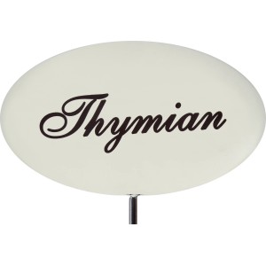 Emailleweißer Kräuterstecker „Thymian“ (30 cm) zur Beet- und Kübelbeschriftung.