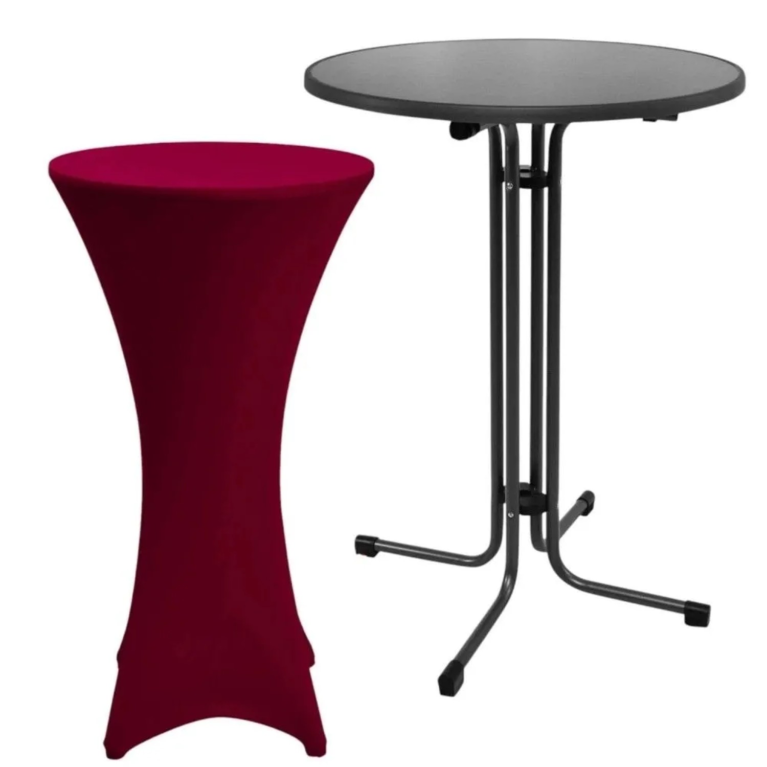 Beautissu Sylt Stehtisch Ø 80cm Grau mit Stella Stehtischhusse Ø 80cm Bordeaux