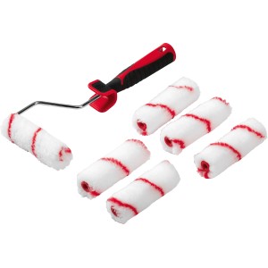 7-teiliges Farbroller-Set für Dispersionsfarben mit Griff und sechs Walzen.