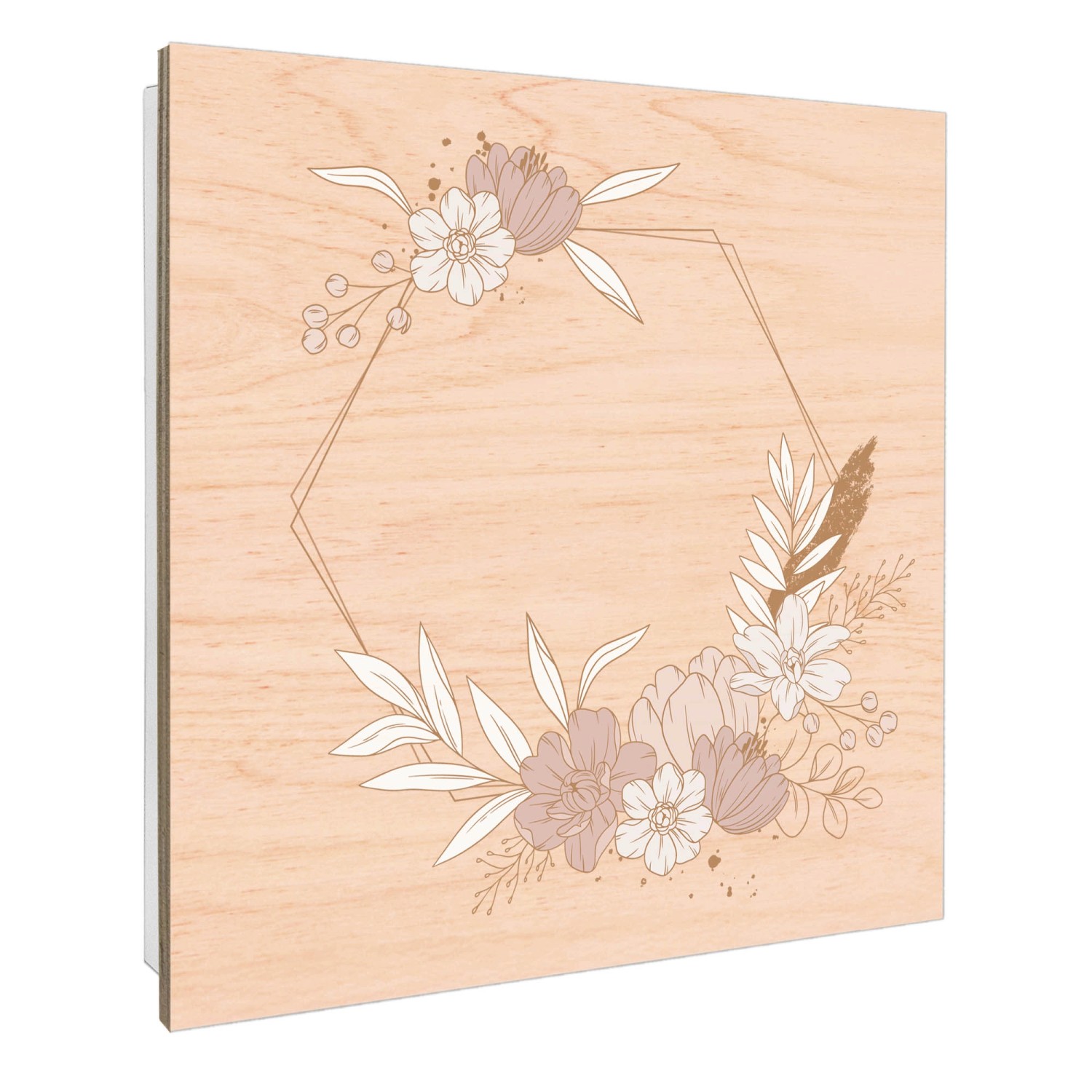 Banjado Schlüsselkasten 30x30cm mit floralem Geometrie-Motiv auf Holzfront, weiße Schlüsselaufbewahrung mit 50 Haken.