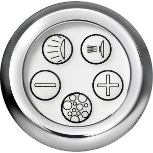 Nahaufnahme der Bedienelemente für Ottofond Galia II Whirlpool: Licht, Düsen, Intensität.