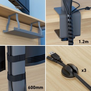 D-Line Kabelkanal-Set für Schreibtische, 6-teilig: Kabelrinne, Wicklung, Kabelband, Kabelsockel.