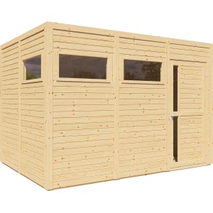 Bertilo Holz-Gartenhaus Cubus 3: Modernes Weekendhaus aus Fichte mit Fenstern und Tür.