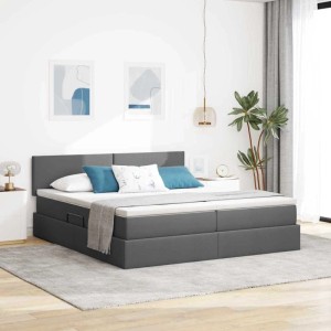 vidaXL Bett mit LED-Lichtleisten Dunkelgrau 200 x 200 cm Stoff 3371556
