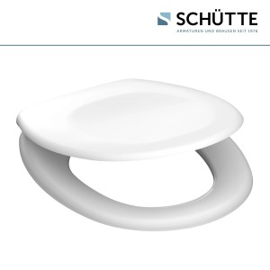 Weißer Schütte WC-Sitz aus Duroplast, kratzfest und leicht zu reinigen.