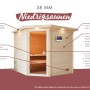 Karibu Sauna Elea Set, naturbelassene Massivholzsauna mit Ofen und externer Steuerung.