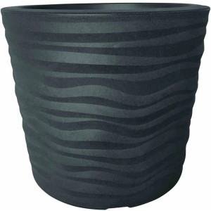 Anthrazitfarbener Siena Garden Blumentopf Madrid mit 3D-Wellenmuster, Ø 50 cm.