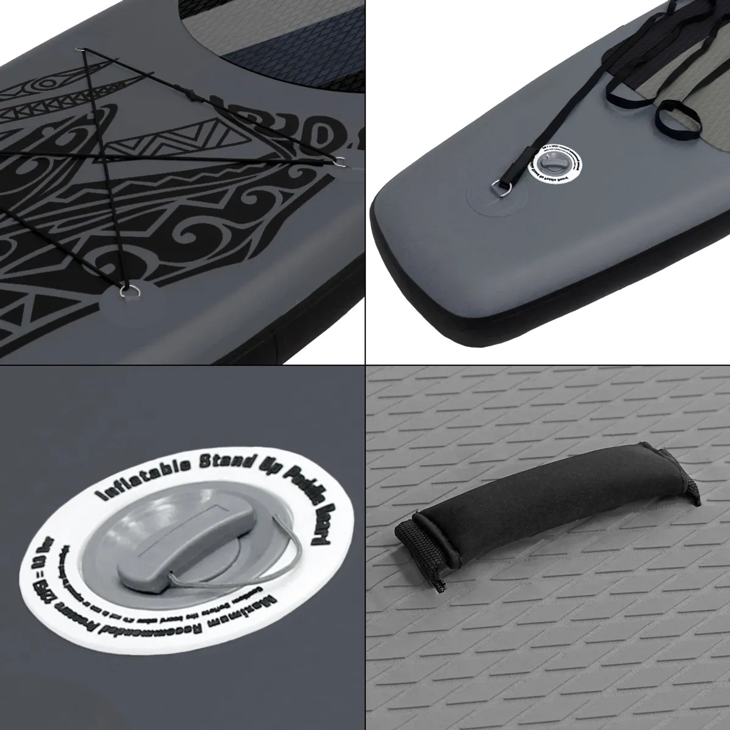 ECD Germany Aufblasbares Stand Up Paddle Board Makani, 320cm, schwarz, Details.