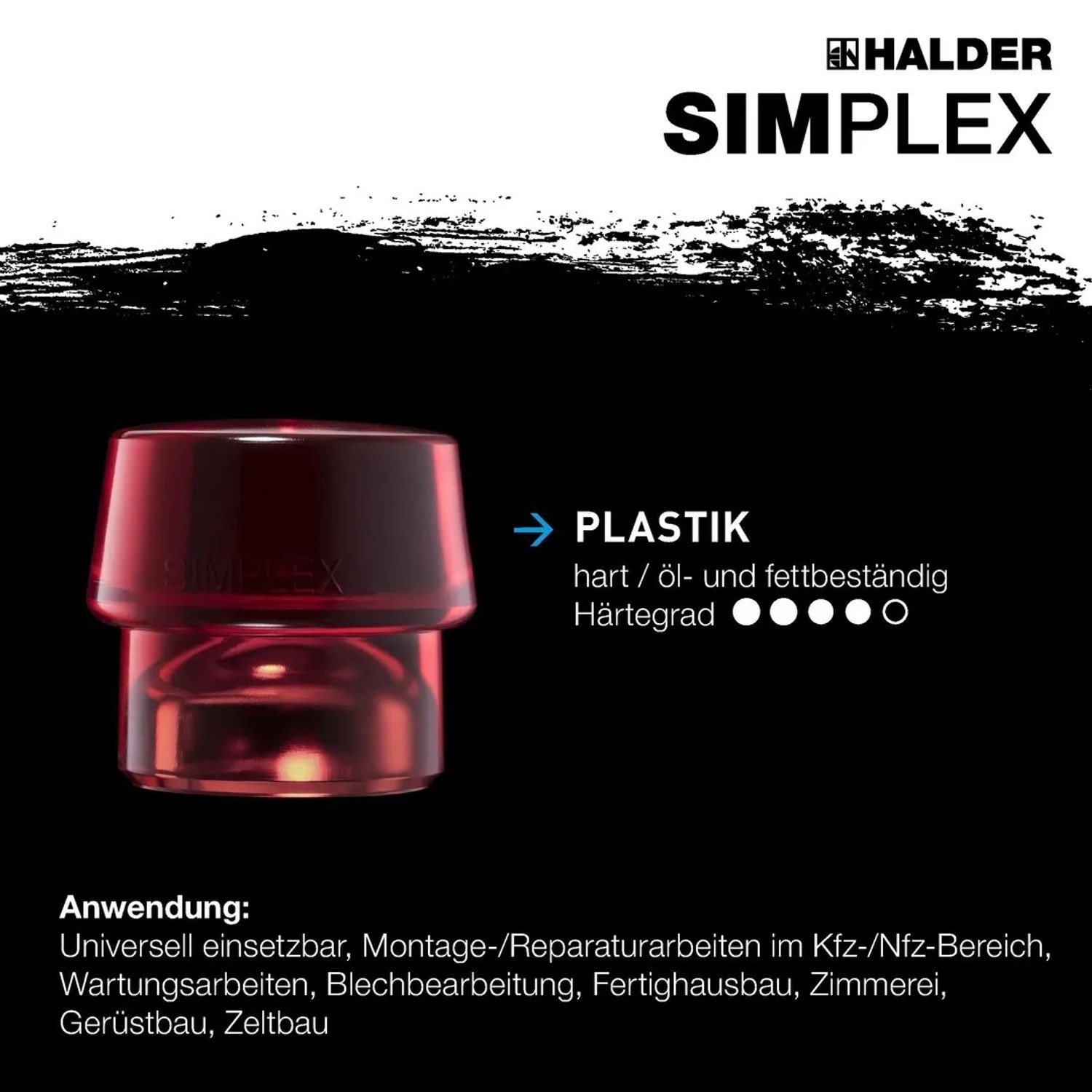 Kunststoff-Schlageinsatz (rot) für Halder Simplex Schonhammer, hart, öl- und fettbeständig.