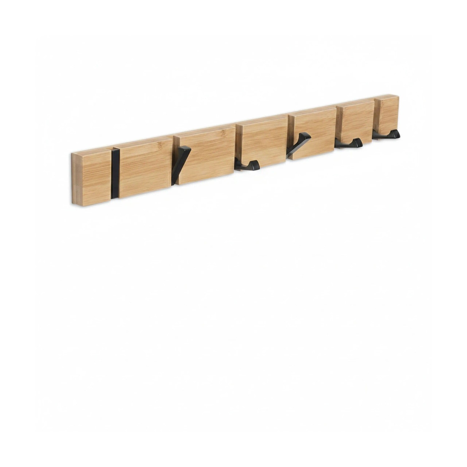 Relaxdays Garderobenleiste Bambus Natur Schwarz Klappbar mit 6 Haken 5 cm x 60 cm x 1,5 cm