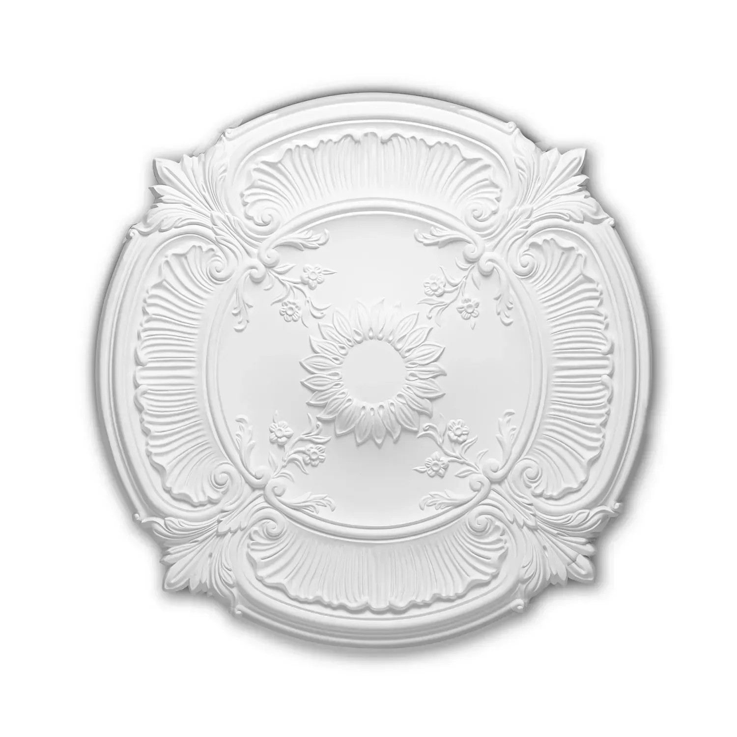 PROFHOME 156026 RoSette aus Polyurethan DeckenroSette Zierelement 77,0 cm 77,0 cm x 5,4 cm Weiß