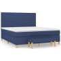Blaues Boxspringbett 180x200 cm mit Matratze, Auflage und Bank. Stoffbezug.