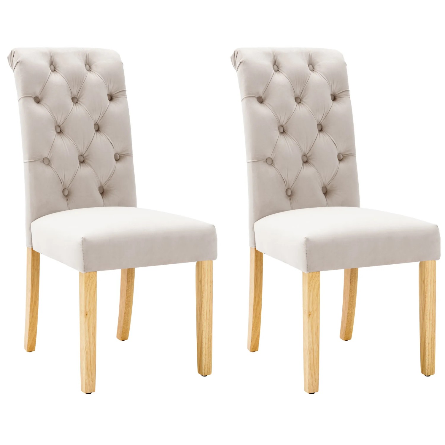 Merax Samt Esszimmerstühle 2er Set mit Eichenbeinen Knopf Chromklopfer Beige