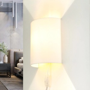 Licht-Erlebnisse Wandlampe Mit Stecker Schalter Metall Stoff E27 Up Down Weiß